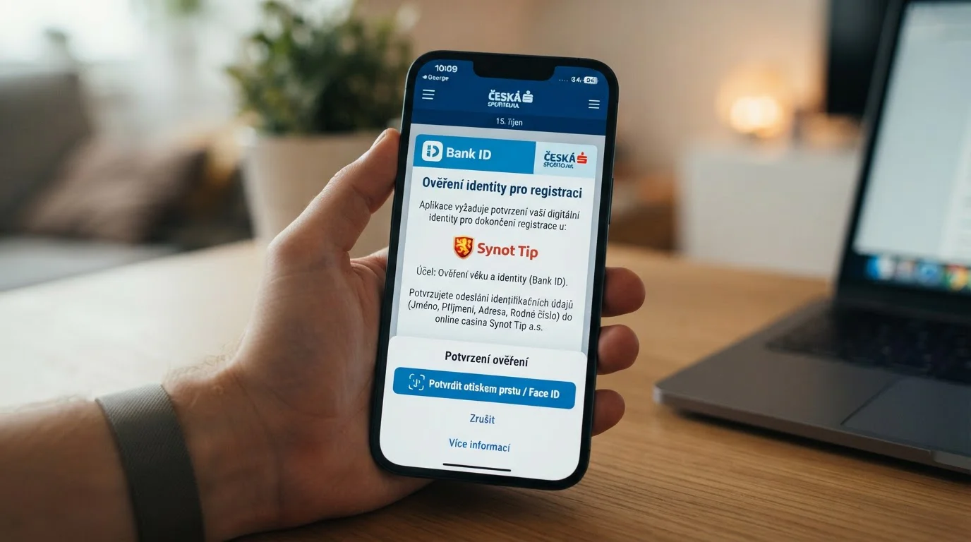 Notifikace Bank ID přes Českou spořitelnu při registraci do licencovaného casina