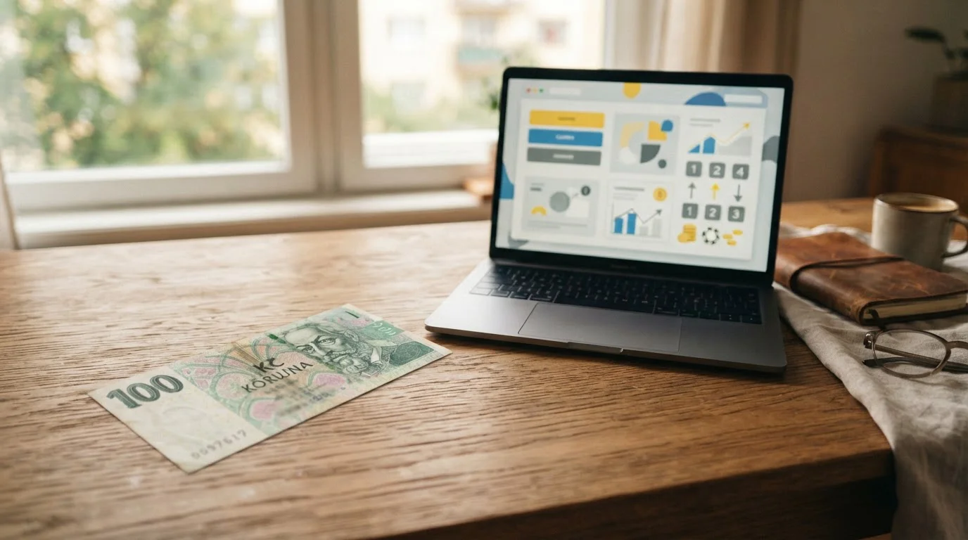 Stokoruna vedle otevřeného notebooku s pokladnou online herny