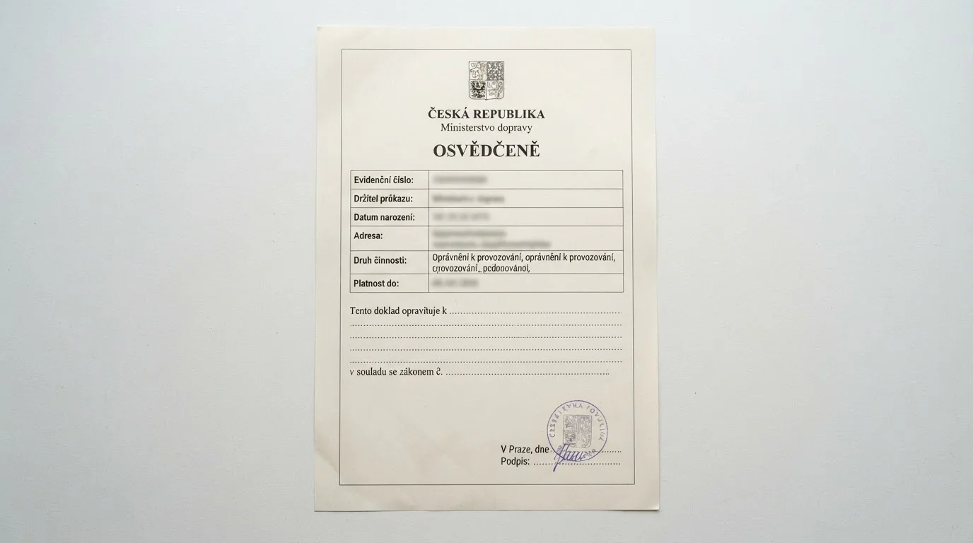 Licenční dokument České národní banky s razítkem a podpisem