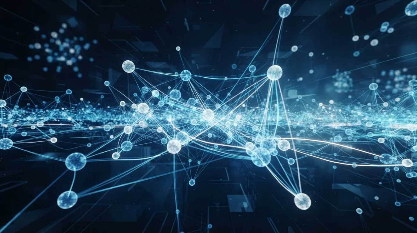 Blockchain síť s propojenými uzly reprezentujícími krypto transakce