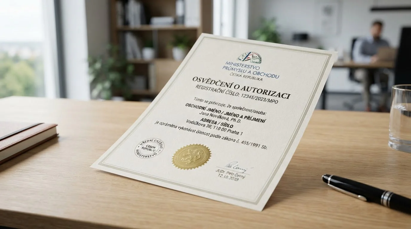 Dokument s licencí Ministerstva financí ČR pro online hazard