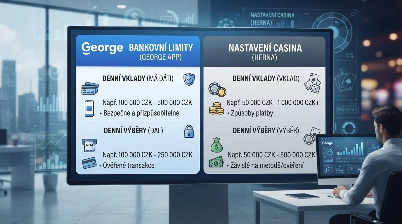 Tabulka s limity denních vkladů a výběrů v aplikaci George a v nastavení casina