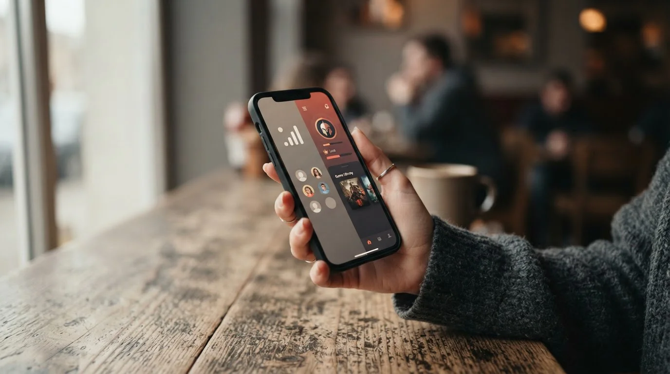 Ruka drží telefon s ikonami mobilního tarifu a herní aplikace vedle sebe
