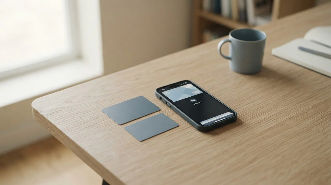 Notebook a mobilní telefon s otevřeným rozhraním více platebních metod vedle sebe