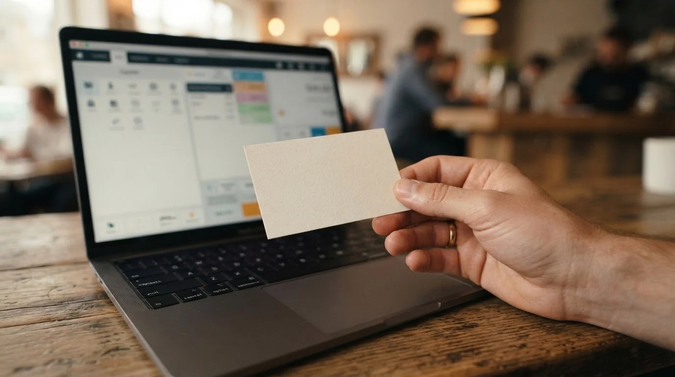 Ruka drží předplacený poukaz vedle notebooku s otevřenou pokladnou casina