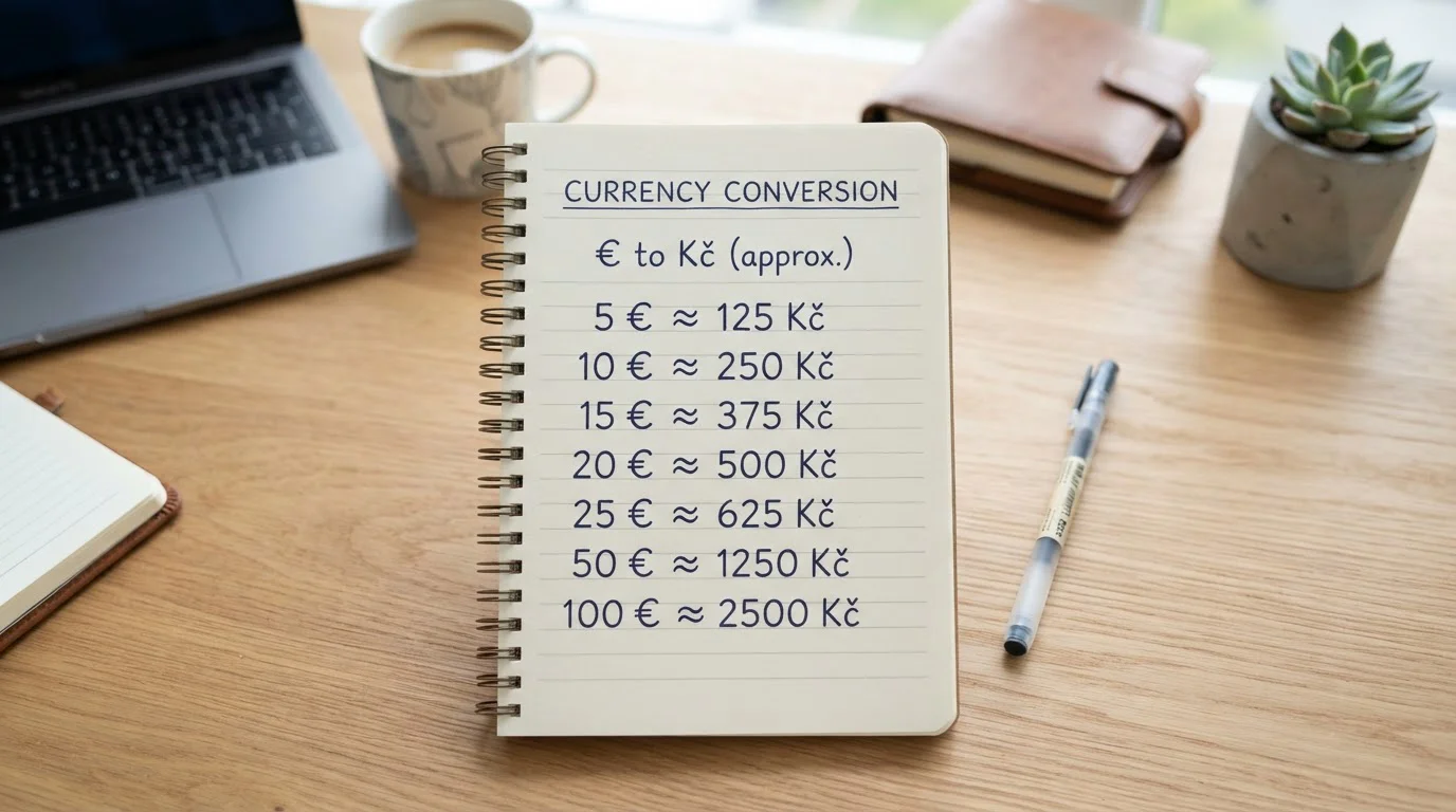 Tabulka s převodem částek eur na koruny a minimálními vklady