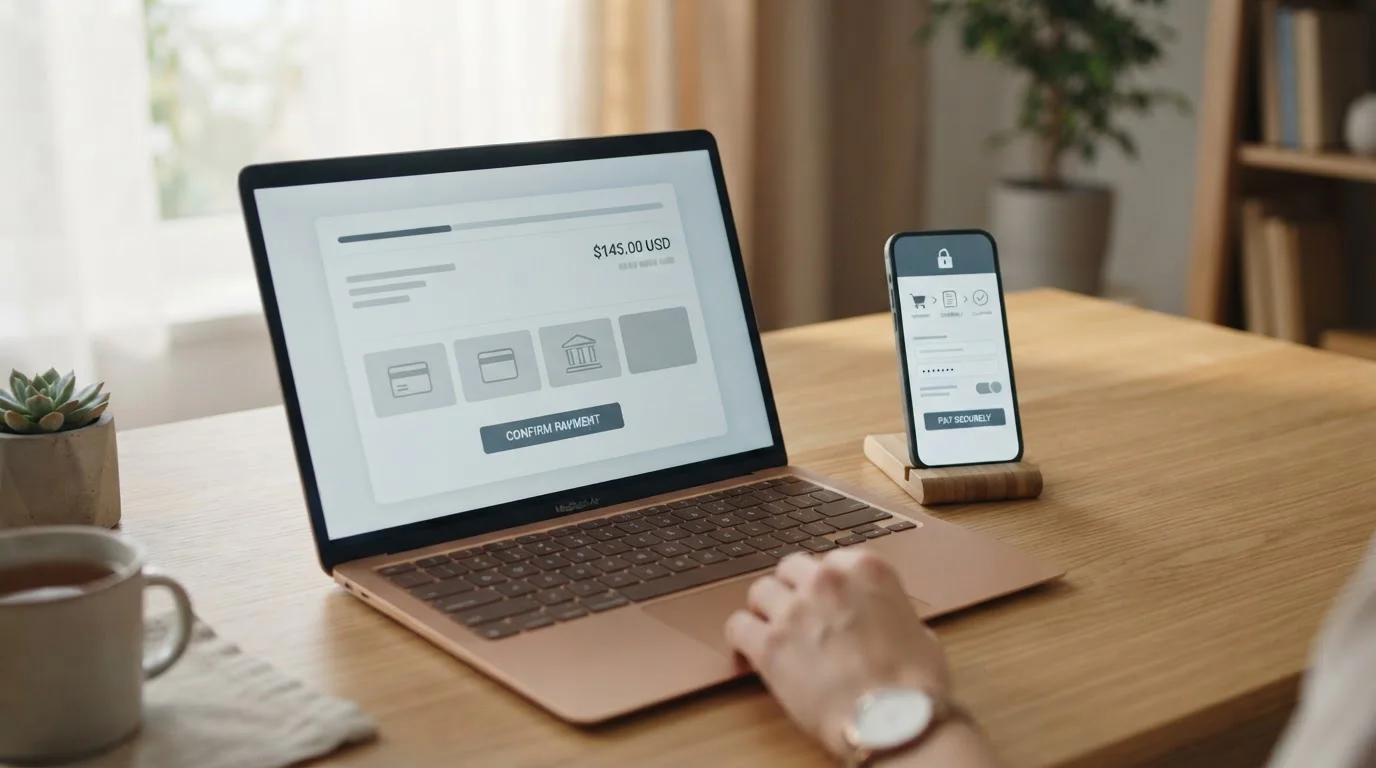 Notebook a chytrý telefon s otevřenou pokladnou zahraniční herny na obrazovce
