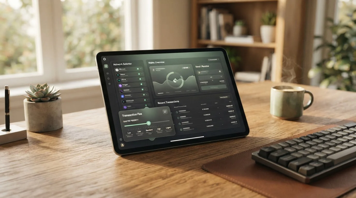 Ovládací panel peněženky s výběrem sítě a poplatku při vkladu USDT